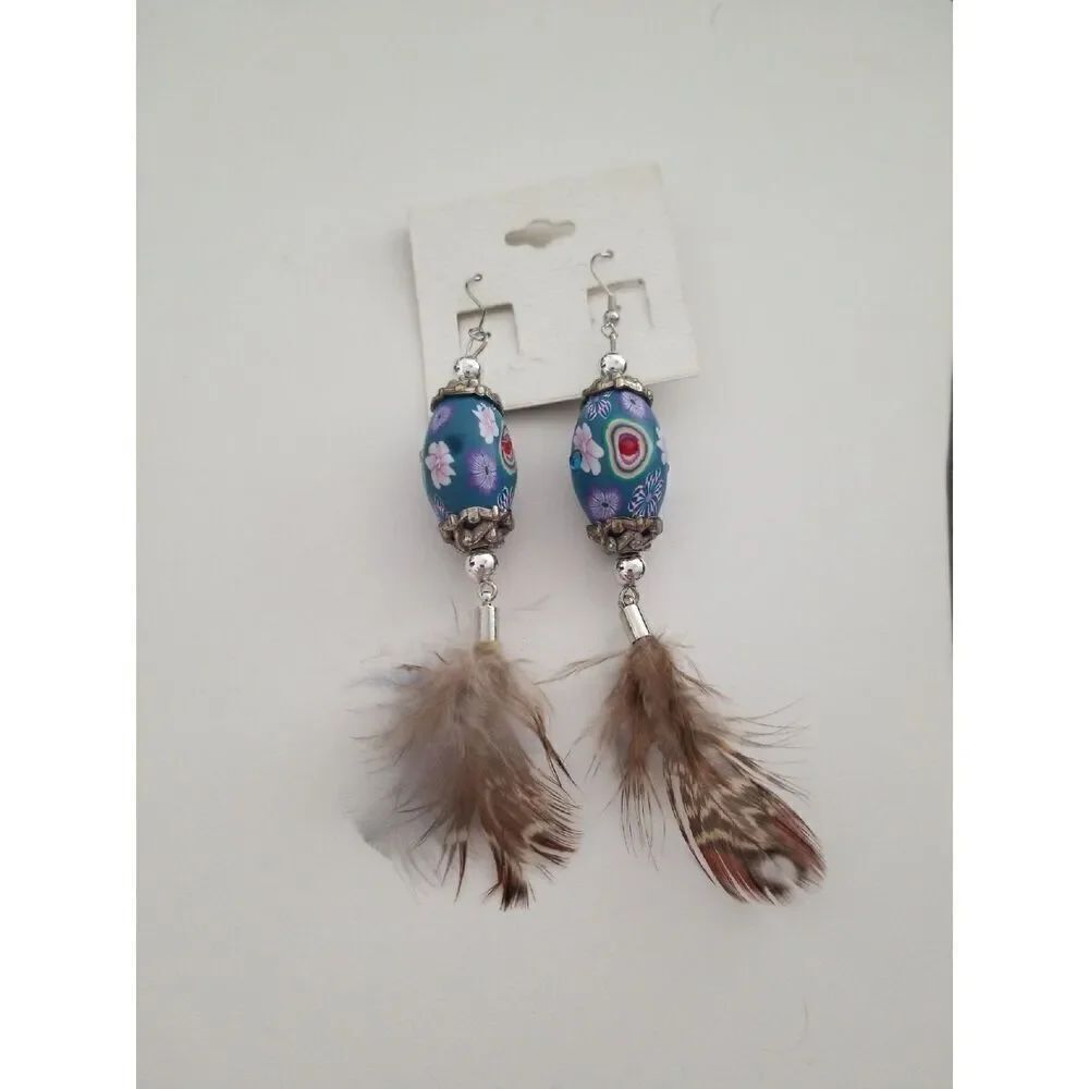 Handcrafted Glass & Feather Earrings